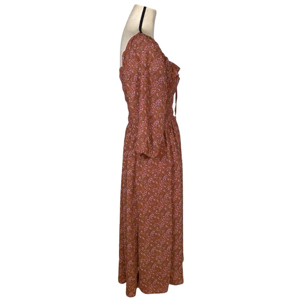 Code X Mode Orange Brown Boho Peasant Smock Midi … - image 2